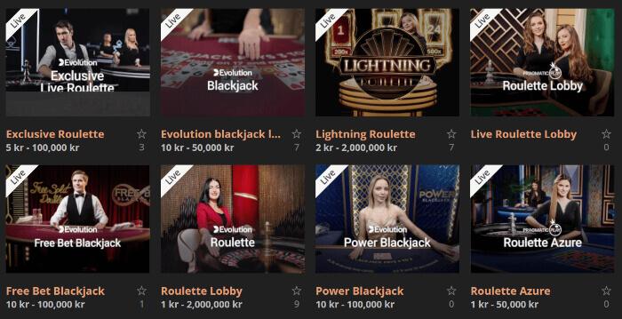 Storspelare livecasino utbud