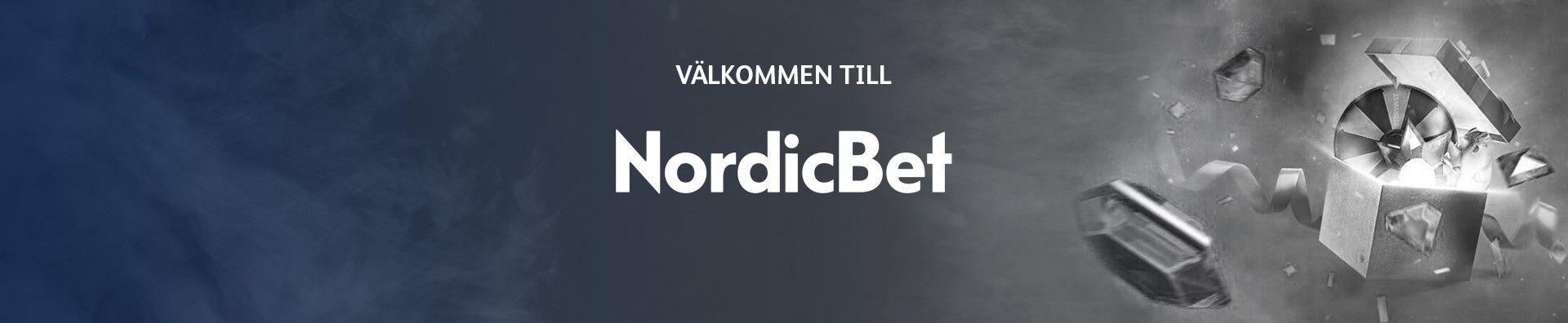 Mork bakgrund med spelikoner och vit text NordicBet banner