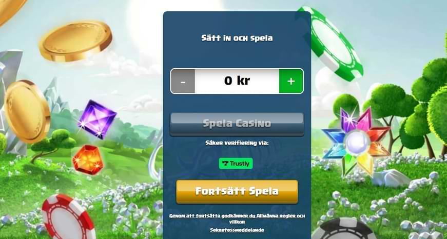 Startsida Duelz Casino - visar hur du registrerar dig - ang i bakgrunden