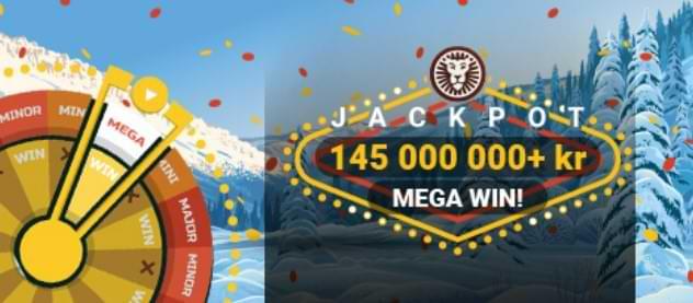 Lyckohjul - granar i bakgrunden - text Jackpot - Leo Vegas Casino LeoJackpot